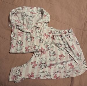 Disney Women's Pajama Set - Pink and White with Marie Aristocat Cat Design